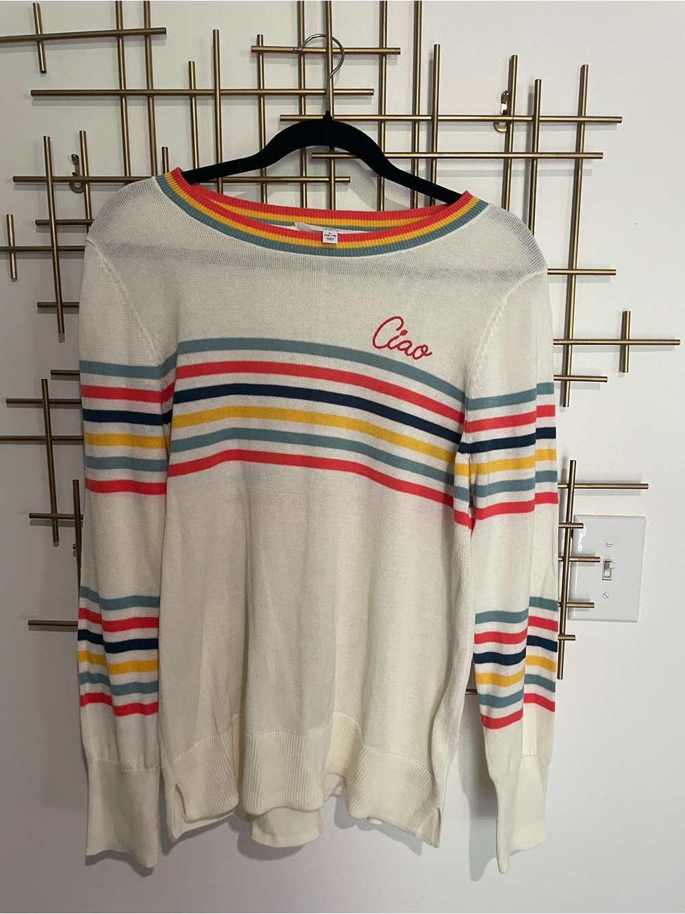 Time and Tru Cream Striped Sweater with 'Ciao' Embroidery - vintage vibe